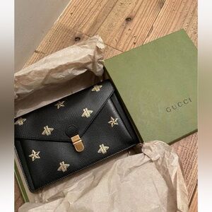 Gucci Black Leather Belt Bag with Gold Details